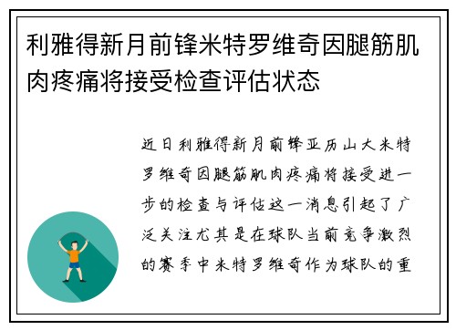 利雅得新月前锋米特罗维奇因腿筋肌肉疼痛将接受检查评估状态